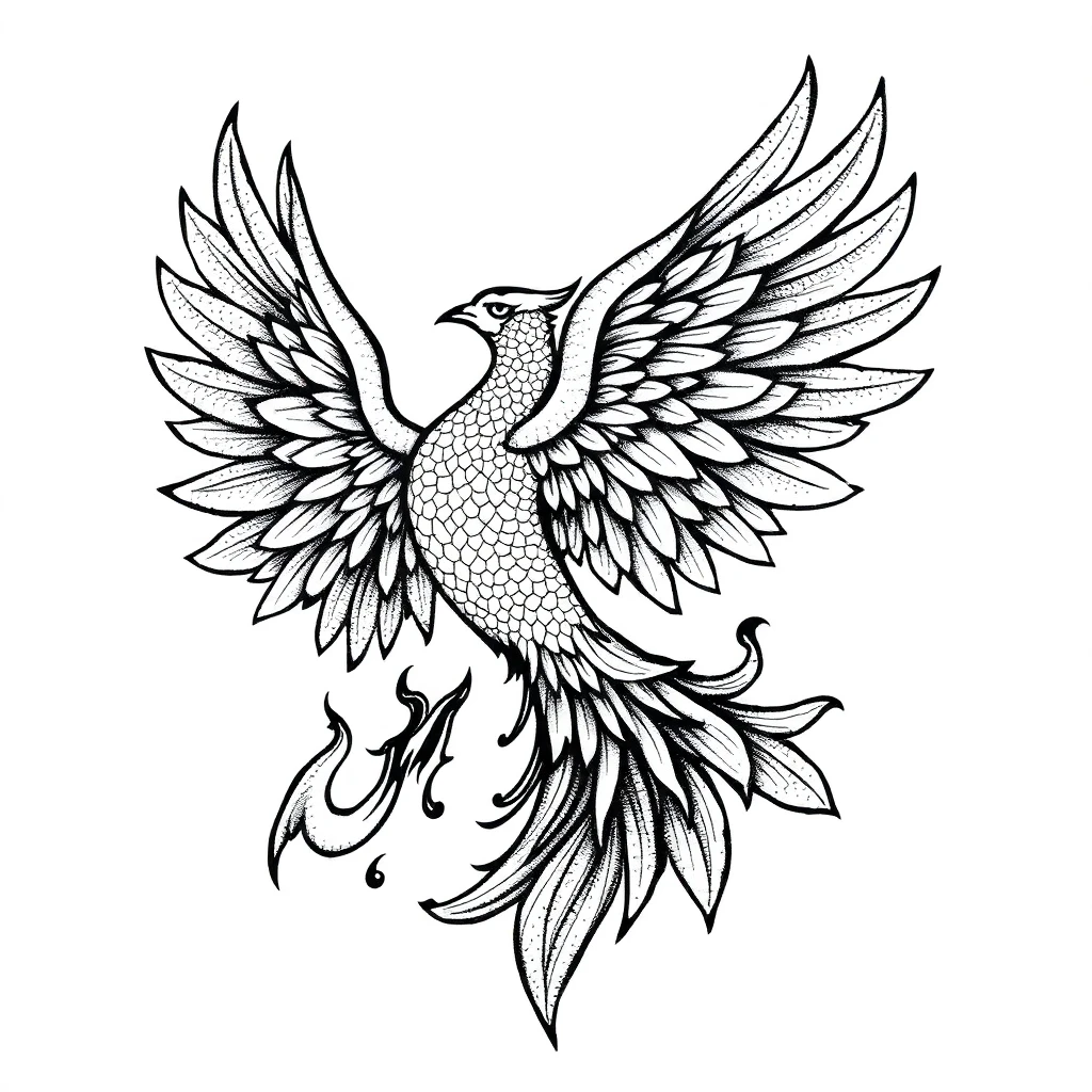 Idée de tatouage phoenix en style dotwork, adaptable au poignet