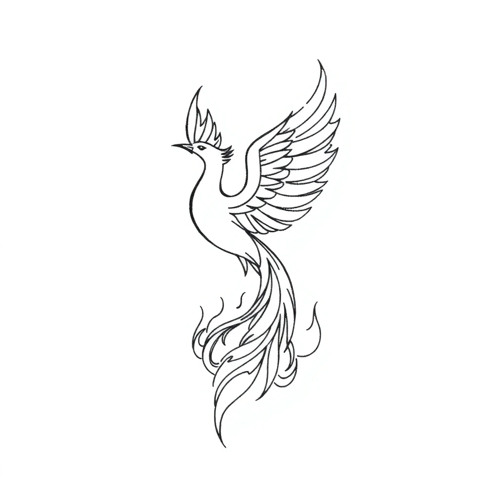 Tatouage phénix en style fineline, design généré par IA