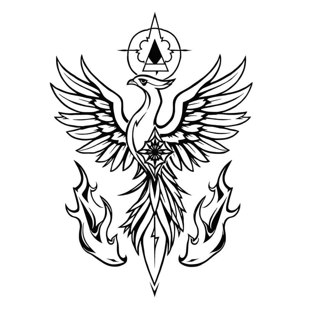 Idée de tatouage phoenix en style géométrique, adaptable au cou
