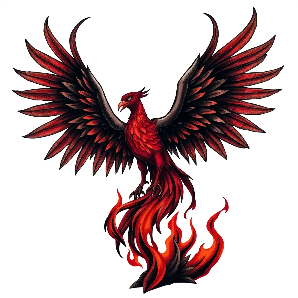 Tatouage phénix en style horror, design généré par IA