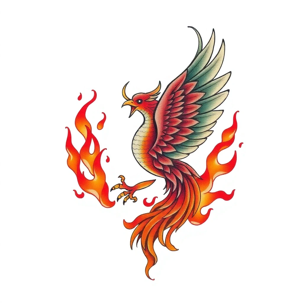 Phénix japonais aux ailes déployées, plumes colorées