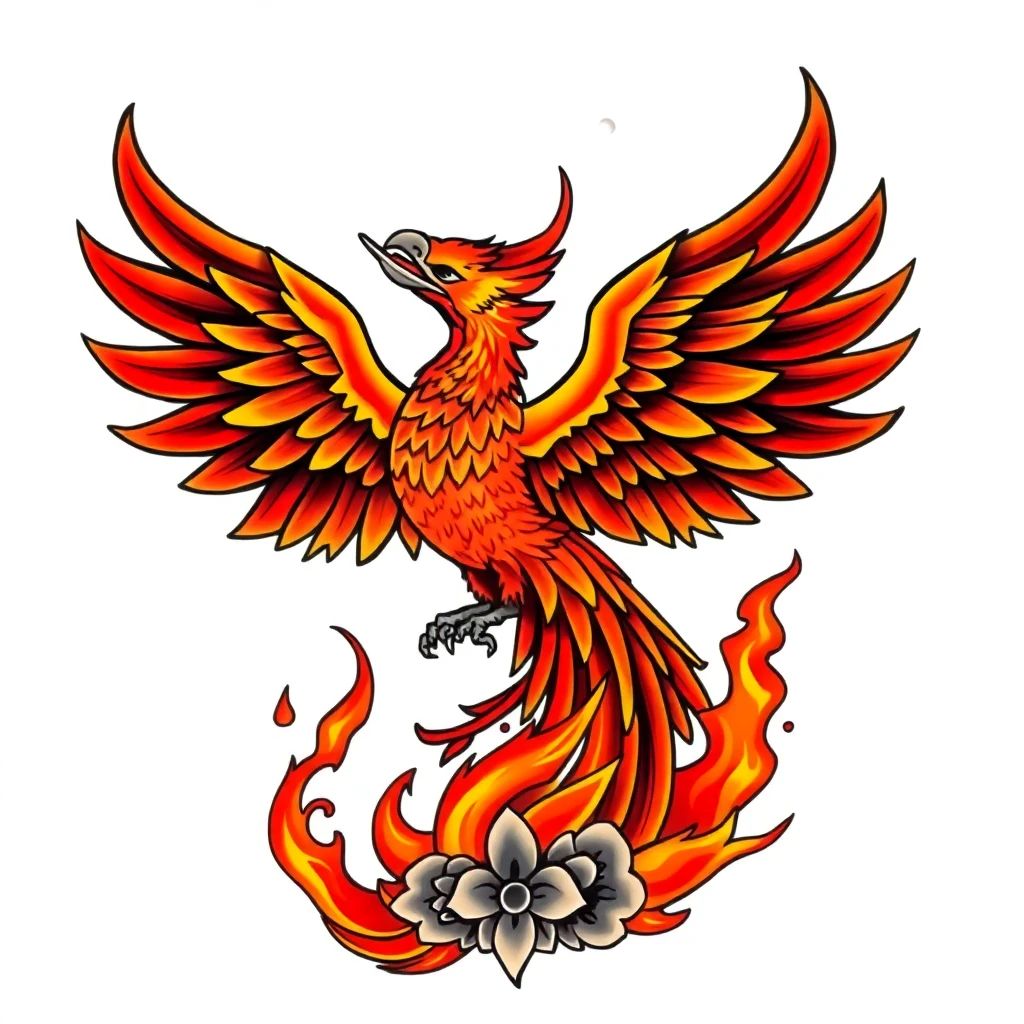 Tatouage phénix en style néo-traditionnel, design généré par IA