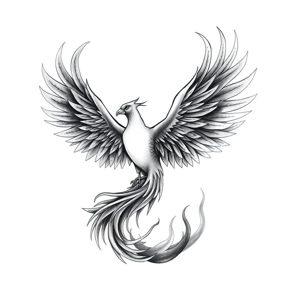 Tatouage phénix en style noir et blanc, design généré par IA