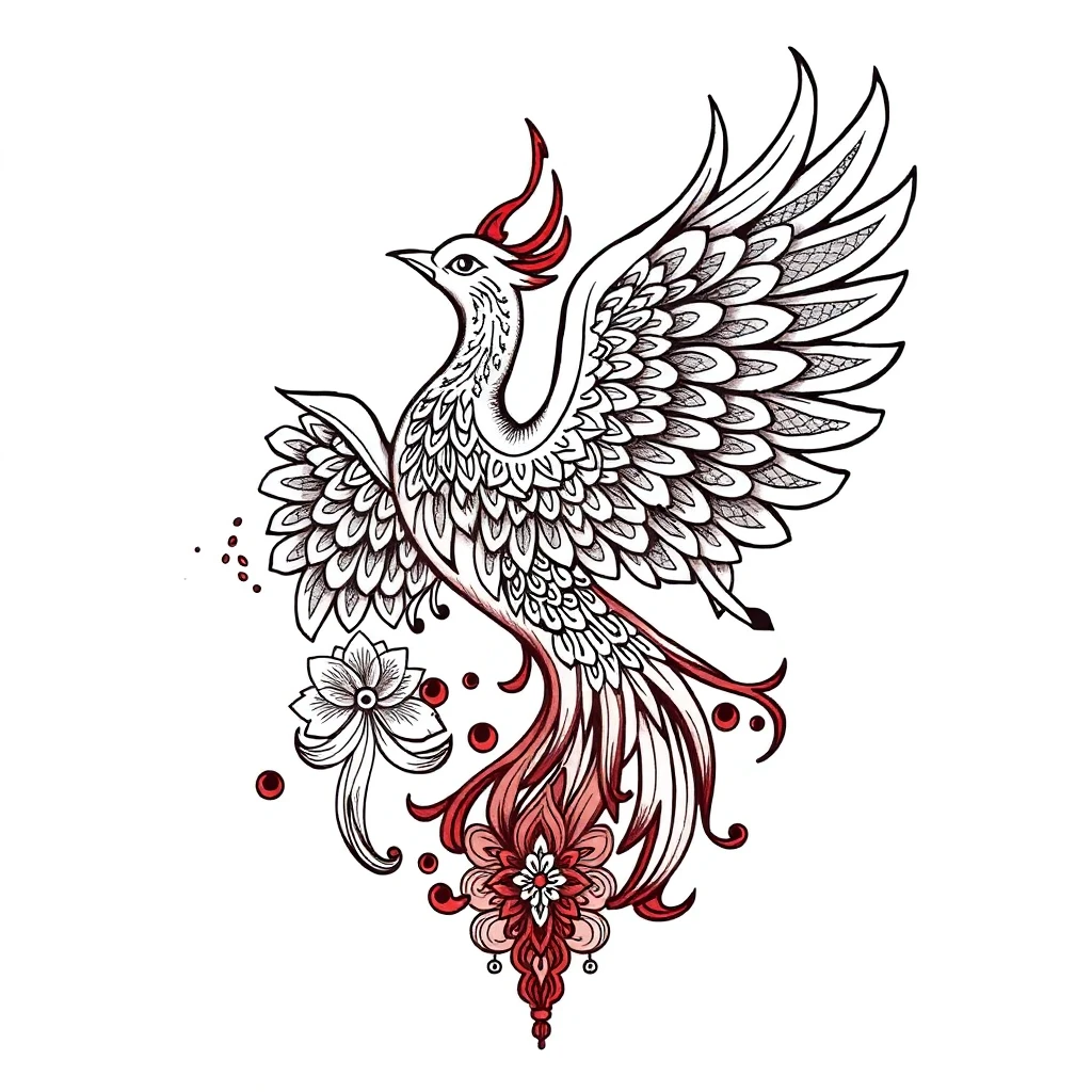 Tatouage phénix en style ornemental, design généré par IA
