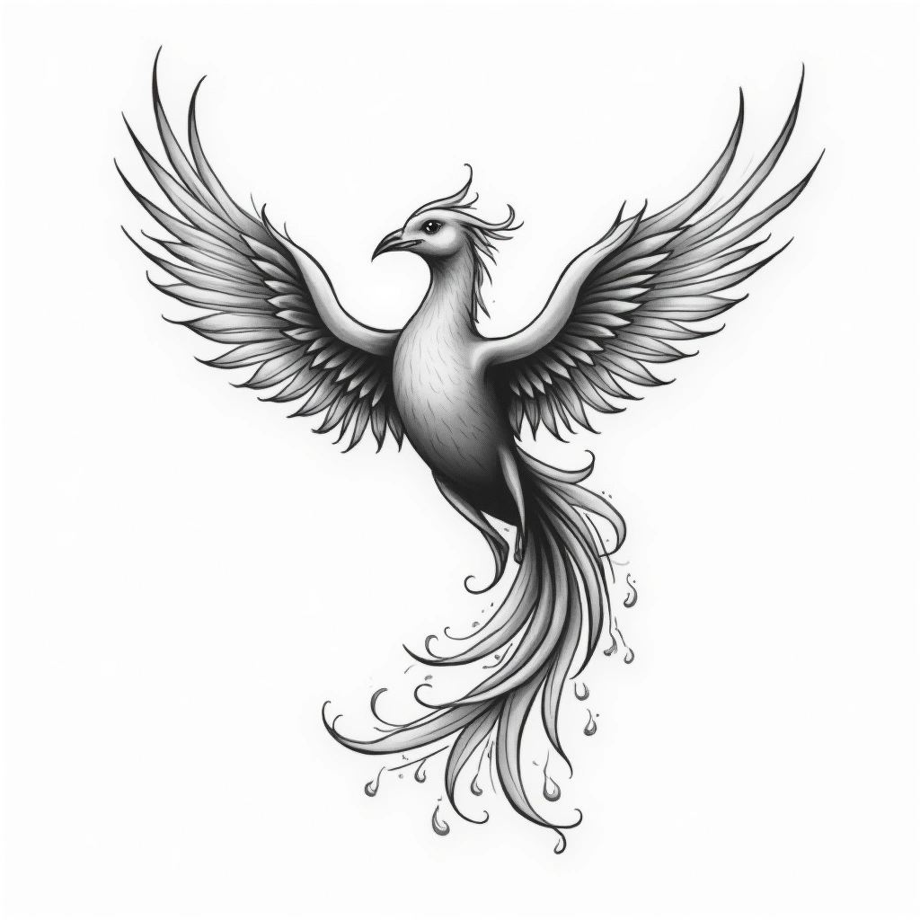 Tatouage phénix en style single needle, design généré par IA