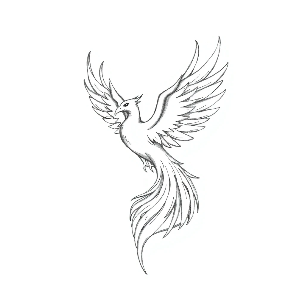 Tatouage phénix en style sketch, design généré par IA
