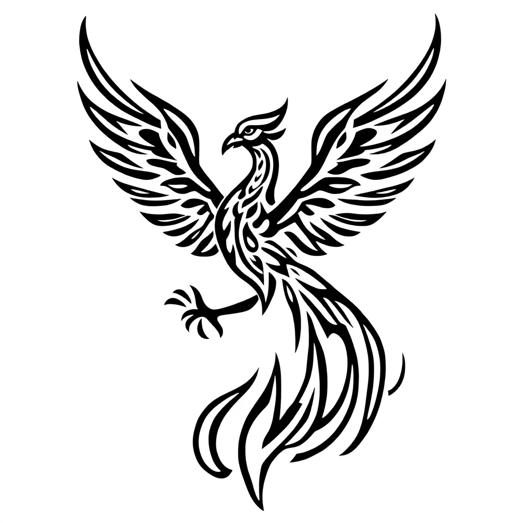 Tatouage phénix en style tribal, design généré par IA