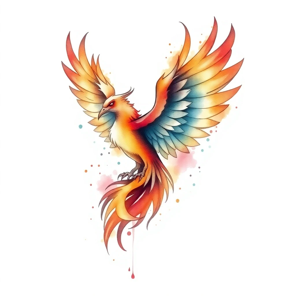 Tatouage phénix en style watercolor, design généré par IA
