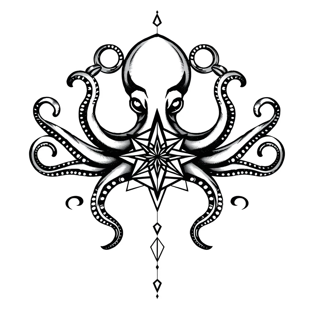 Tatouage kraken en style géométrique