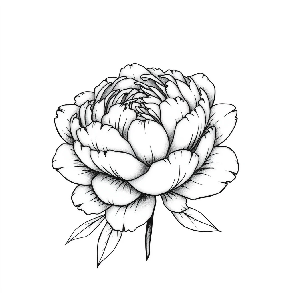 Tatouage pivoine en style minimaliste, design noir et gris généré avec Tatua