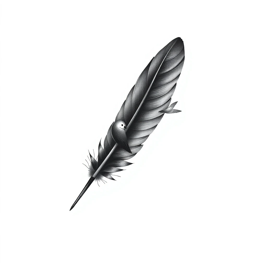 Tatouage plume en style black and gray, design généré par IA