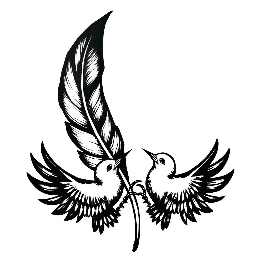 Tatouage plume en style blackwork