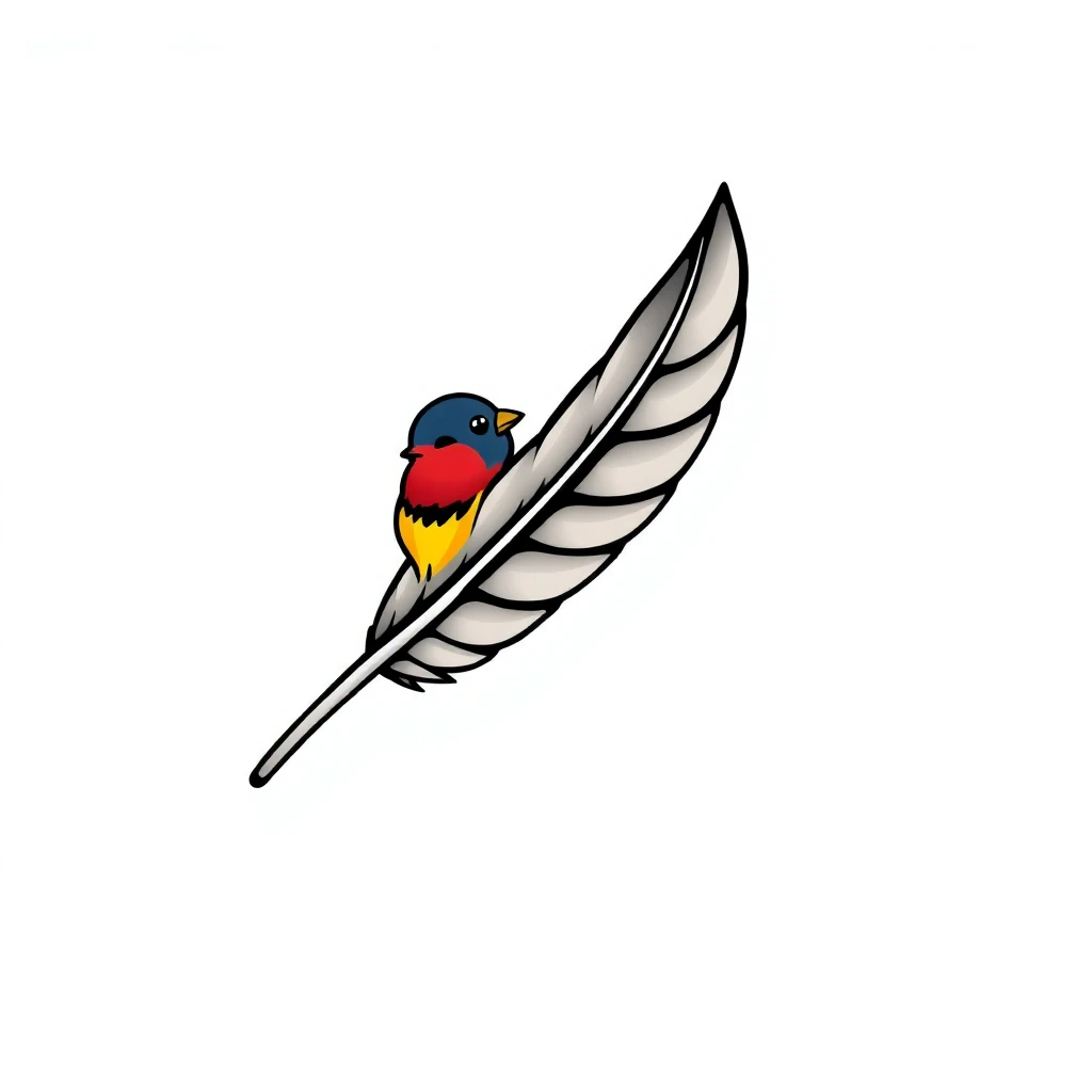 Tatouage plume en style cartoon, design généré par IA