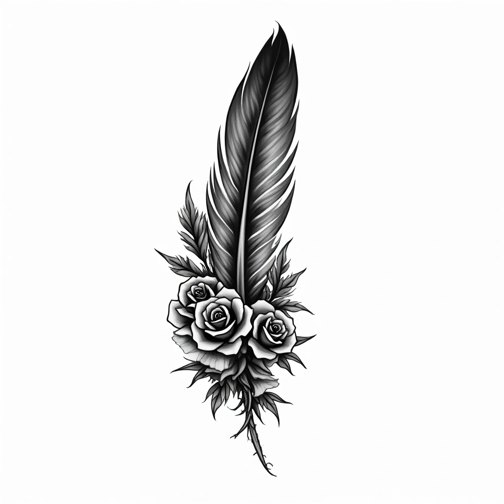 Tatouage plume en style chicano, design généré par IA