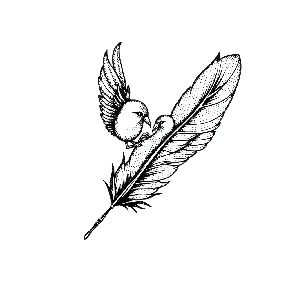Tatouage plume en style dotwork