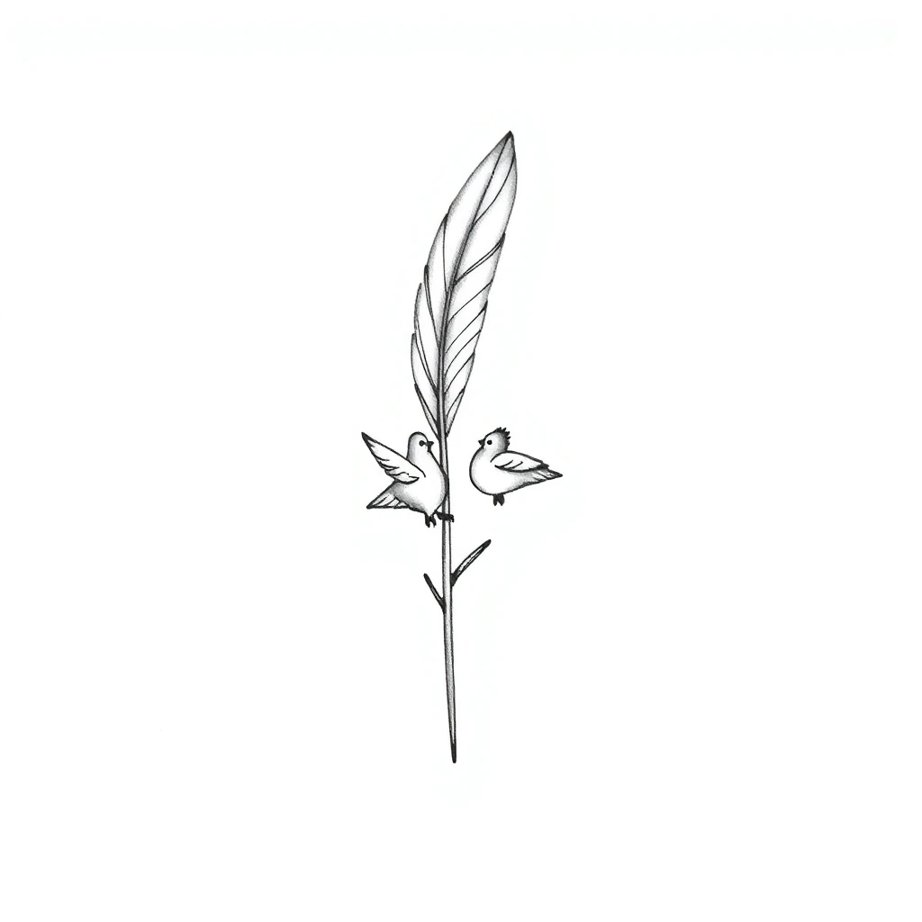 Tatouage plume en style fineline, design généré par IA