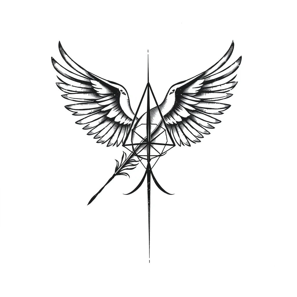 Tatouage plume en style géométrique