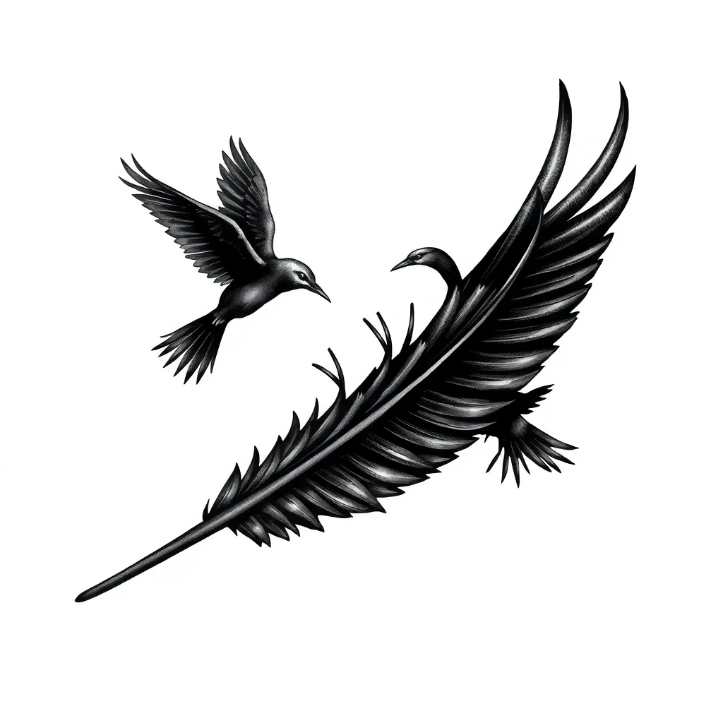 Tatouage plume en style horror, design généré par IA