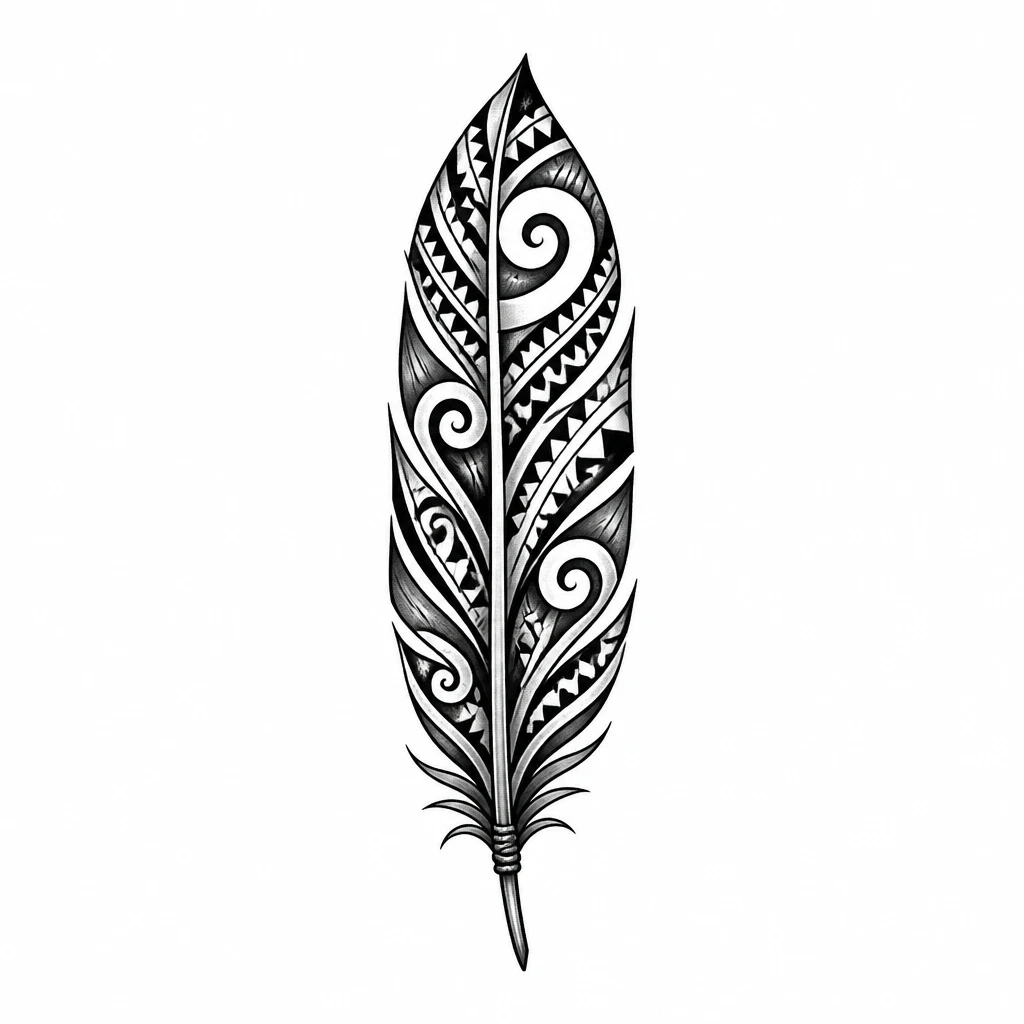 Tatouage plume en style maori, design généré par IA