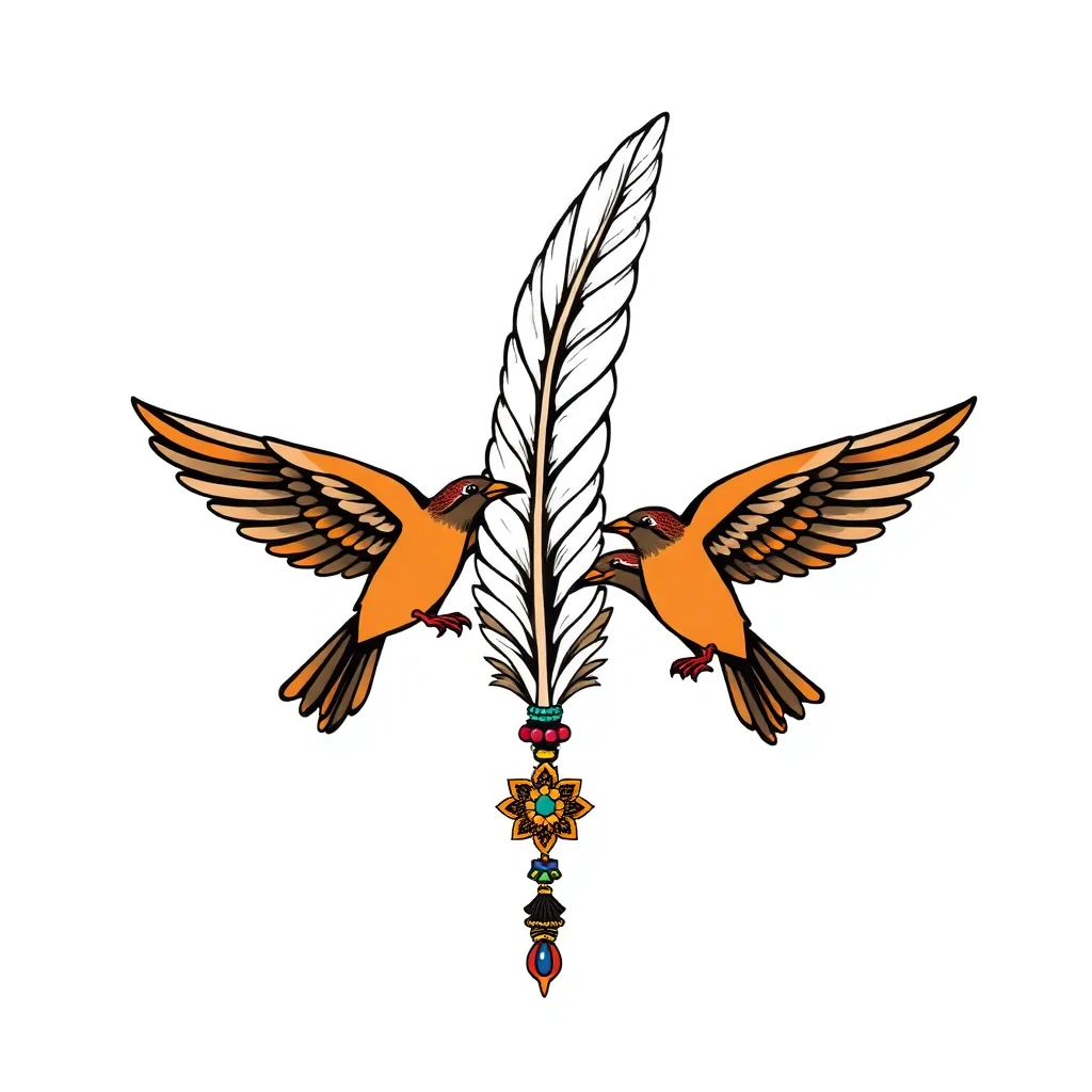 Tatouage plume en style néo-traditionnel, design généré par IA