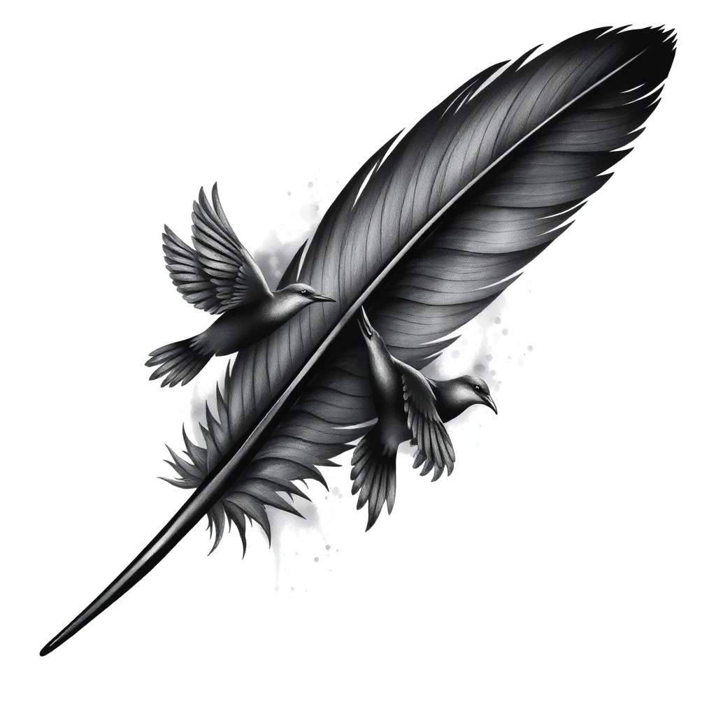 Tatouage plume en style noir et blanc, design généré par IA