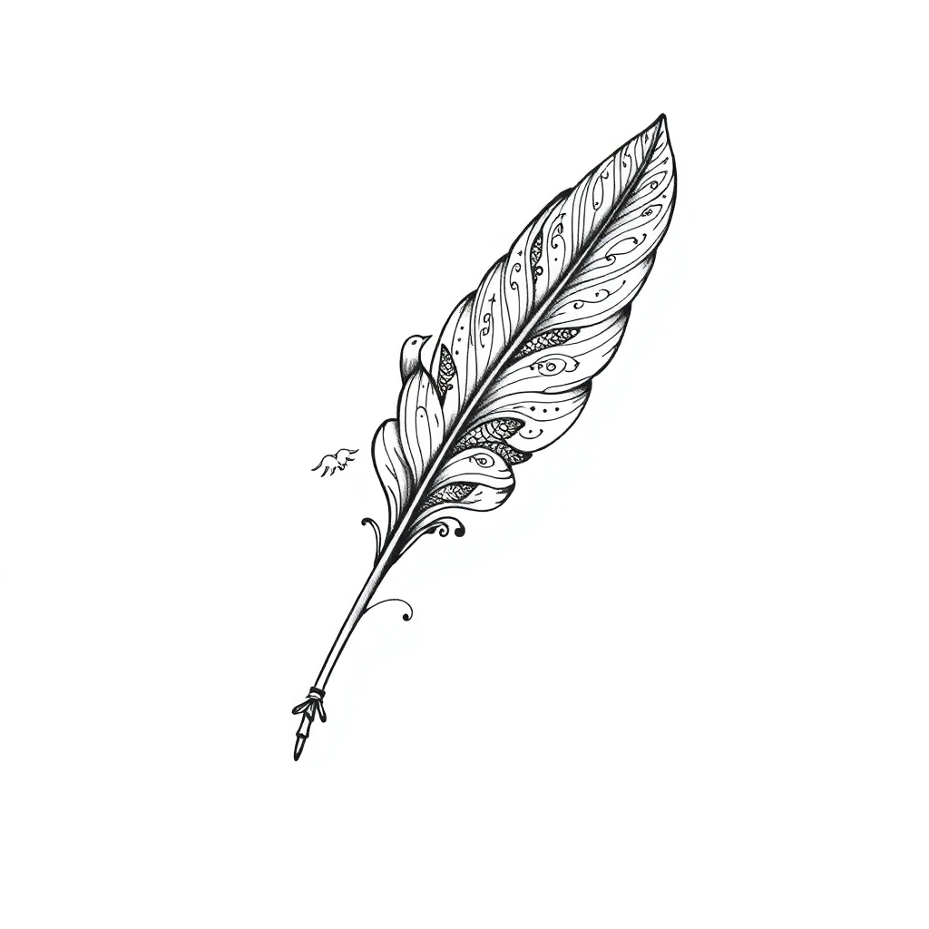 Tatouage plume en style ornemental, design généré par IA