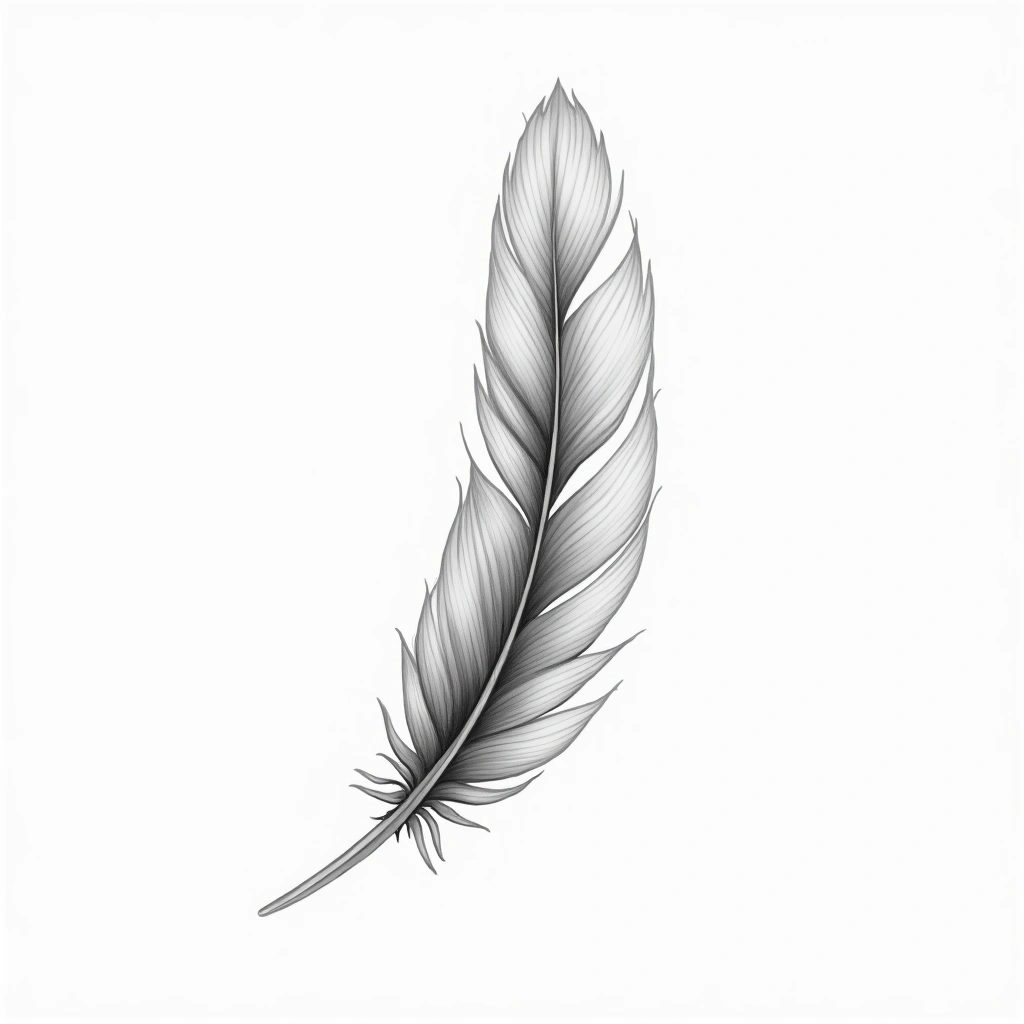 Tatouage plume en style single needle, design généré par IA