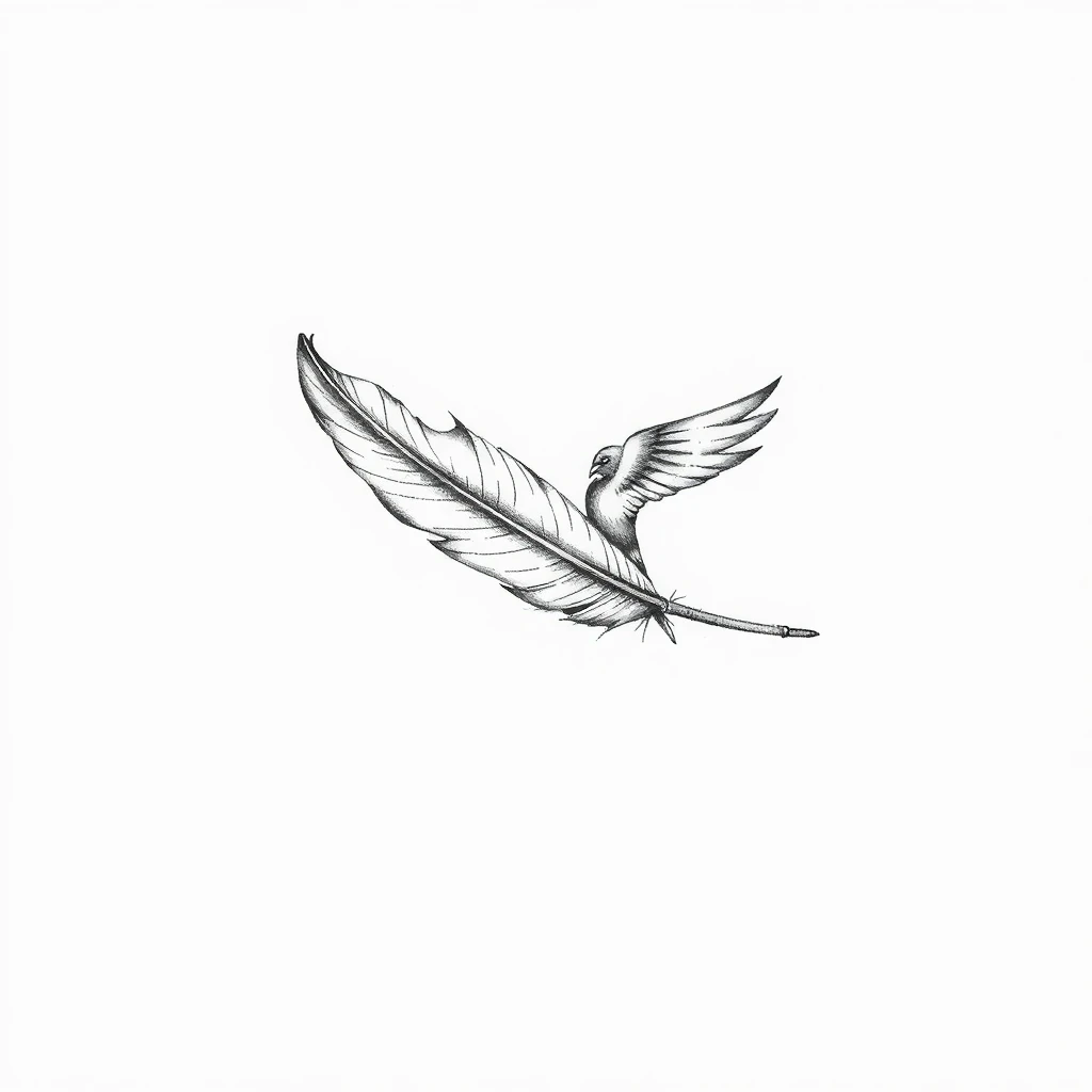 Tatouage plume en style sketch, design généré par IA