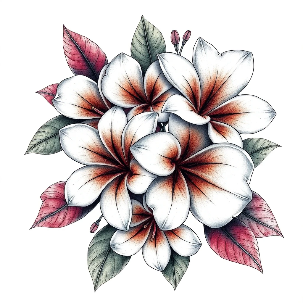 Tatouage plumeria en style biomécanique, design généré par IA