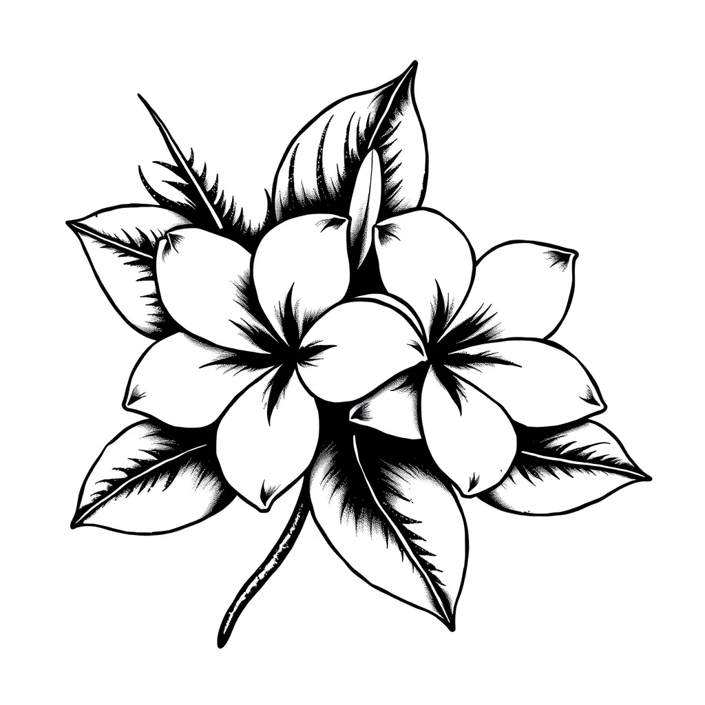 Tatouage plumeria en style blackwork