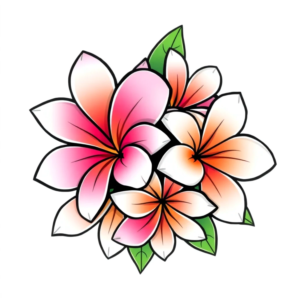Tatouage plumeria en style cartoon, design généré par IA