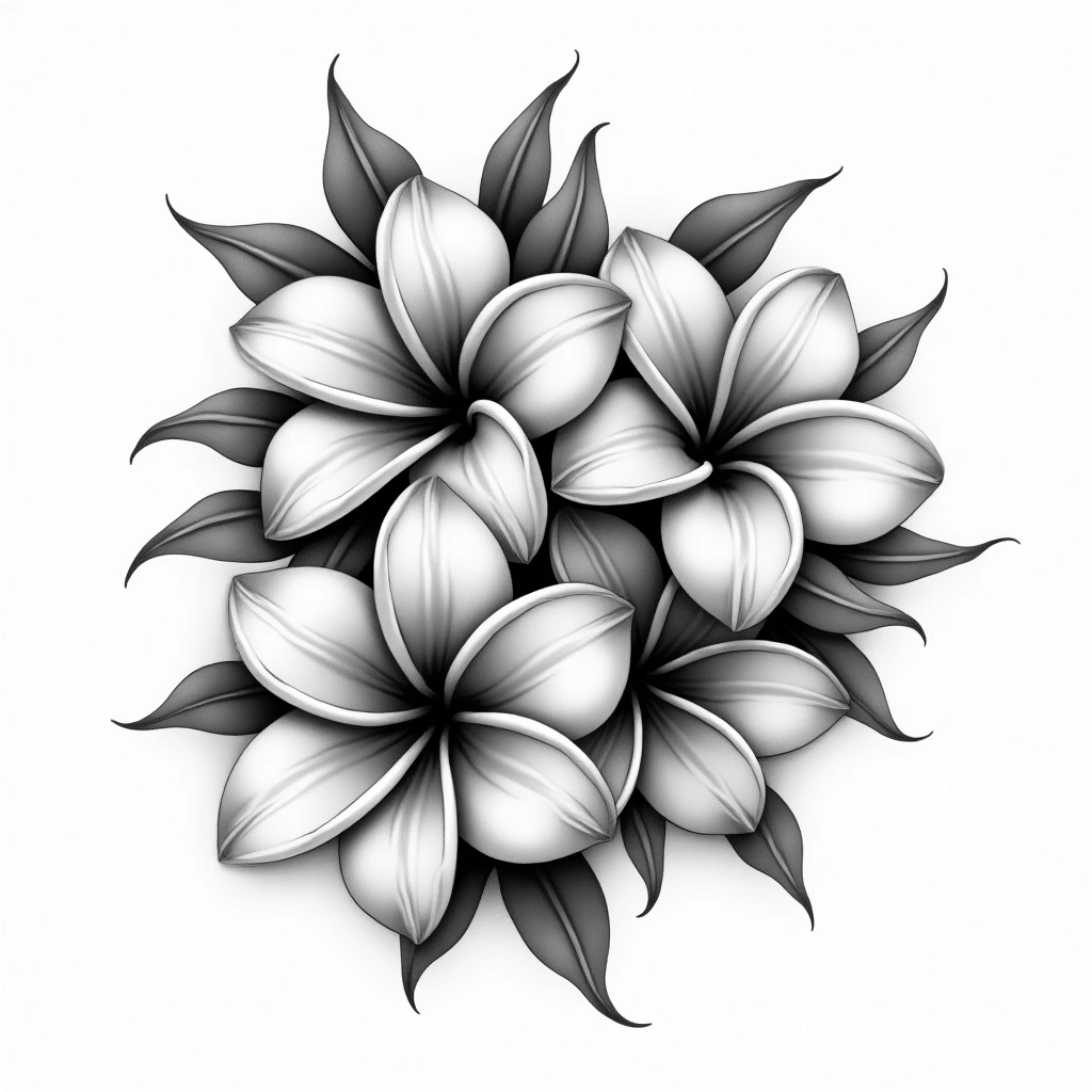 Tatouage plumeria en style chicano, design généré par IA