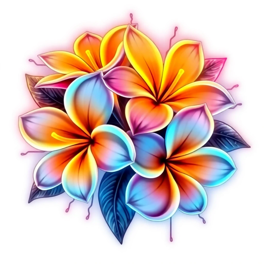 Tatouage plumeria en style cyberpunk, design généré par IA