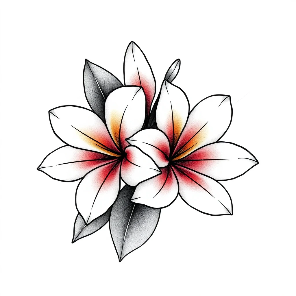 Tatouage plumeria en style fineline, design généré par IA