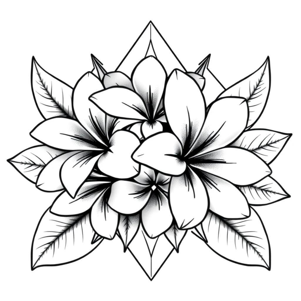 Tatouage plumeria en style géométrique