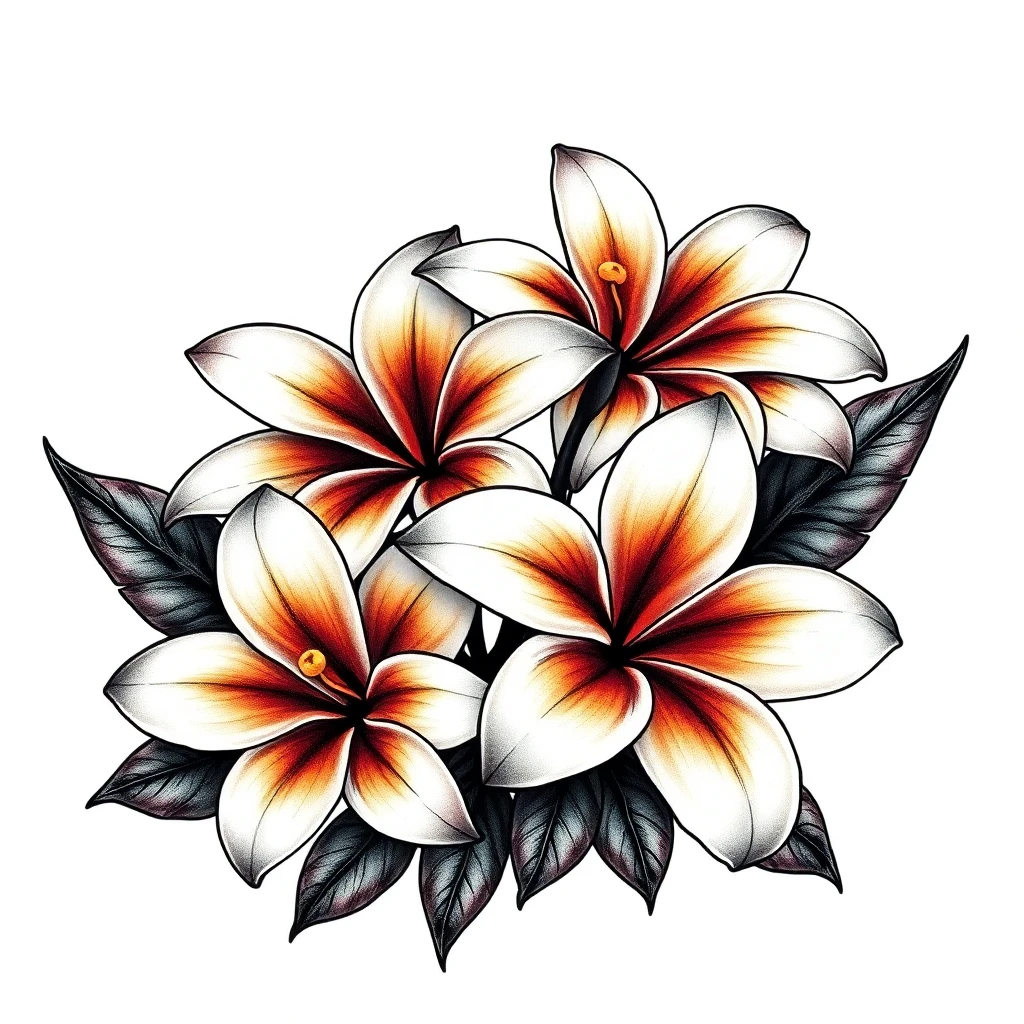 Tatouage plumeria en style horror, design généré par IA