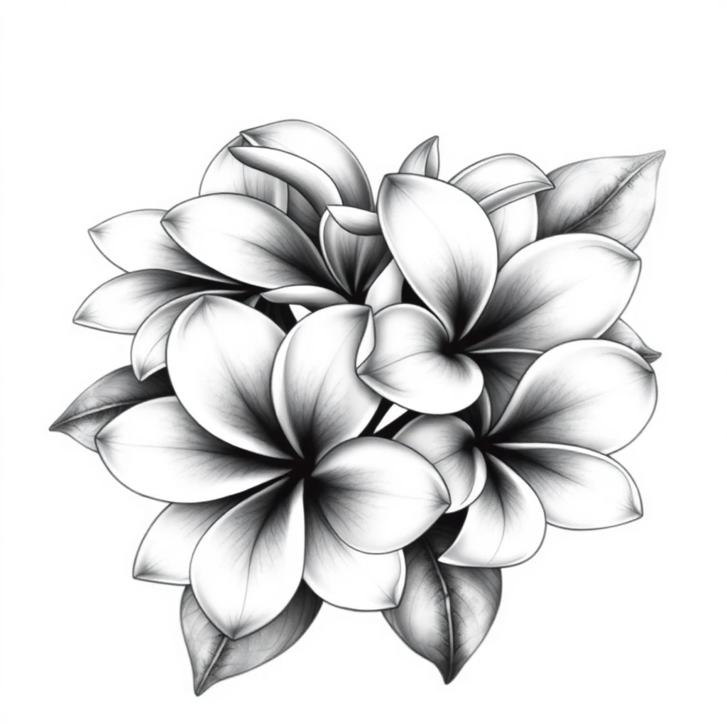 Tatouage plumeria en style noir et blanc, design généré par IA
