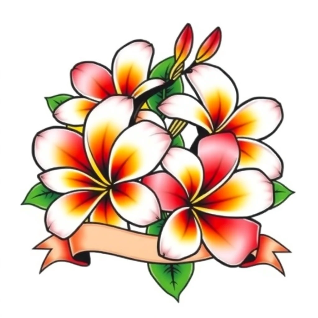 Tatouage plumeria en style old school, design généré par IA