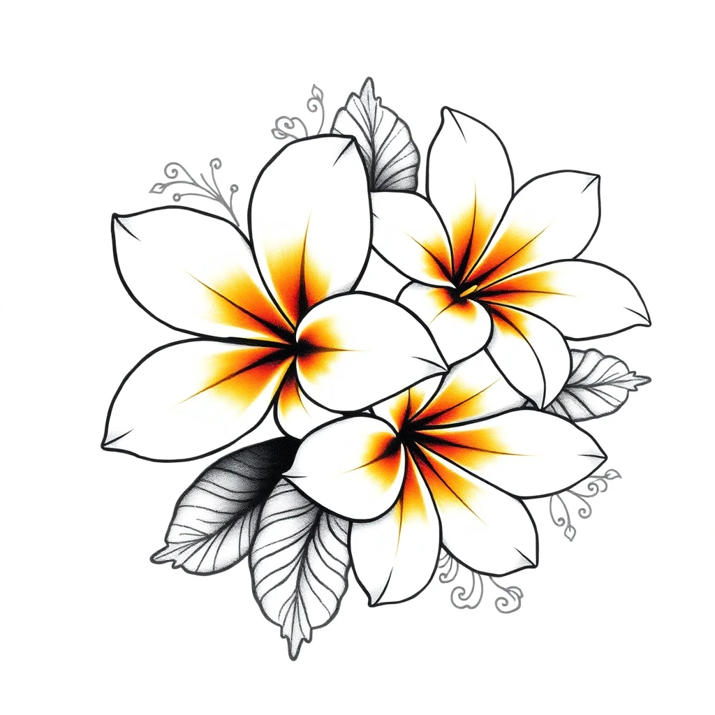 Tatouage plumeria en style ornemental, design généré par IA