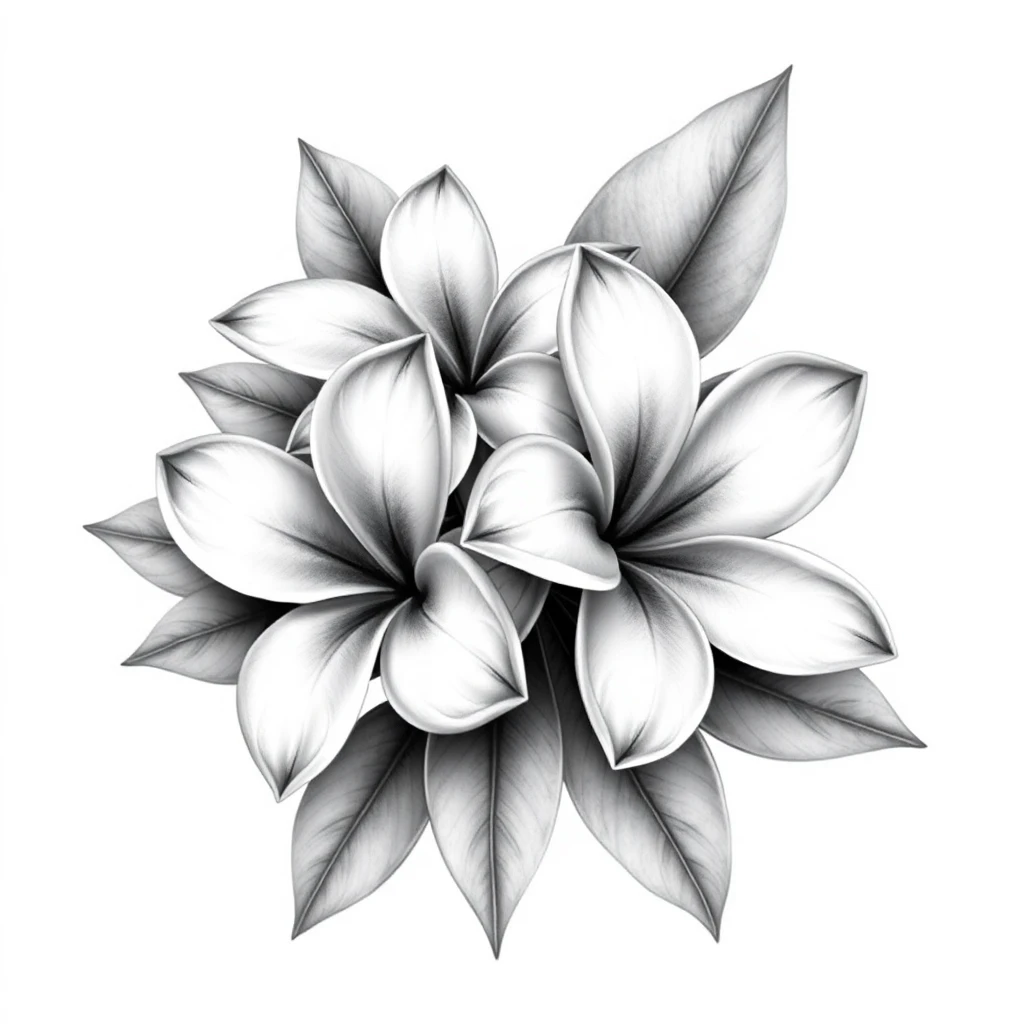 Tatouage plumeria en style réaliste, design généré par IA