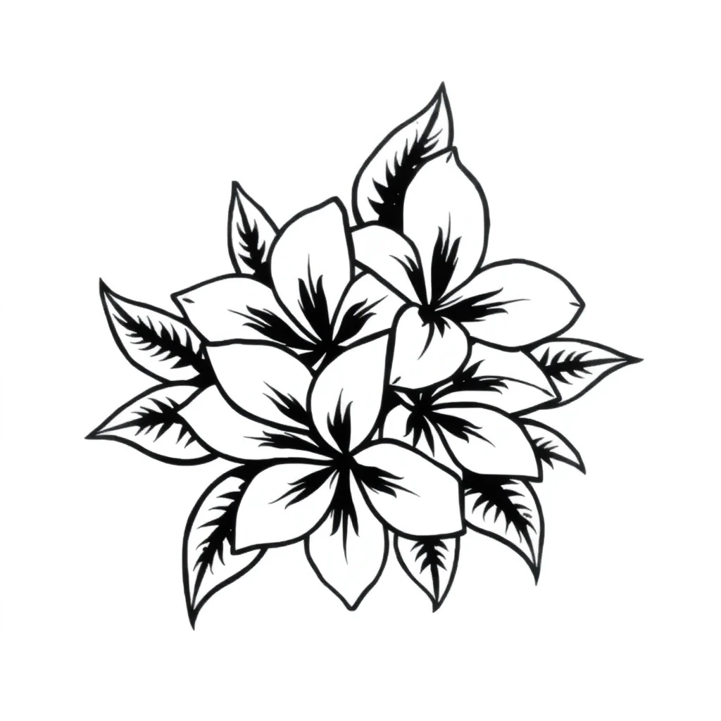 Tatouage plumeria en style tribal, design généré par IA