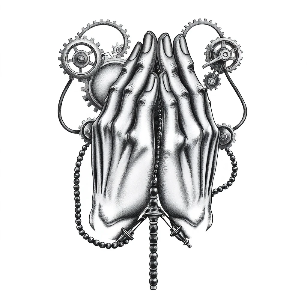 Tatouage prière en style biomécanique, design généré par IA