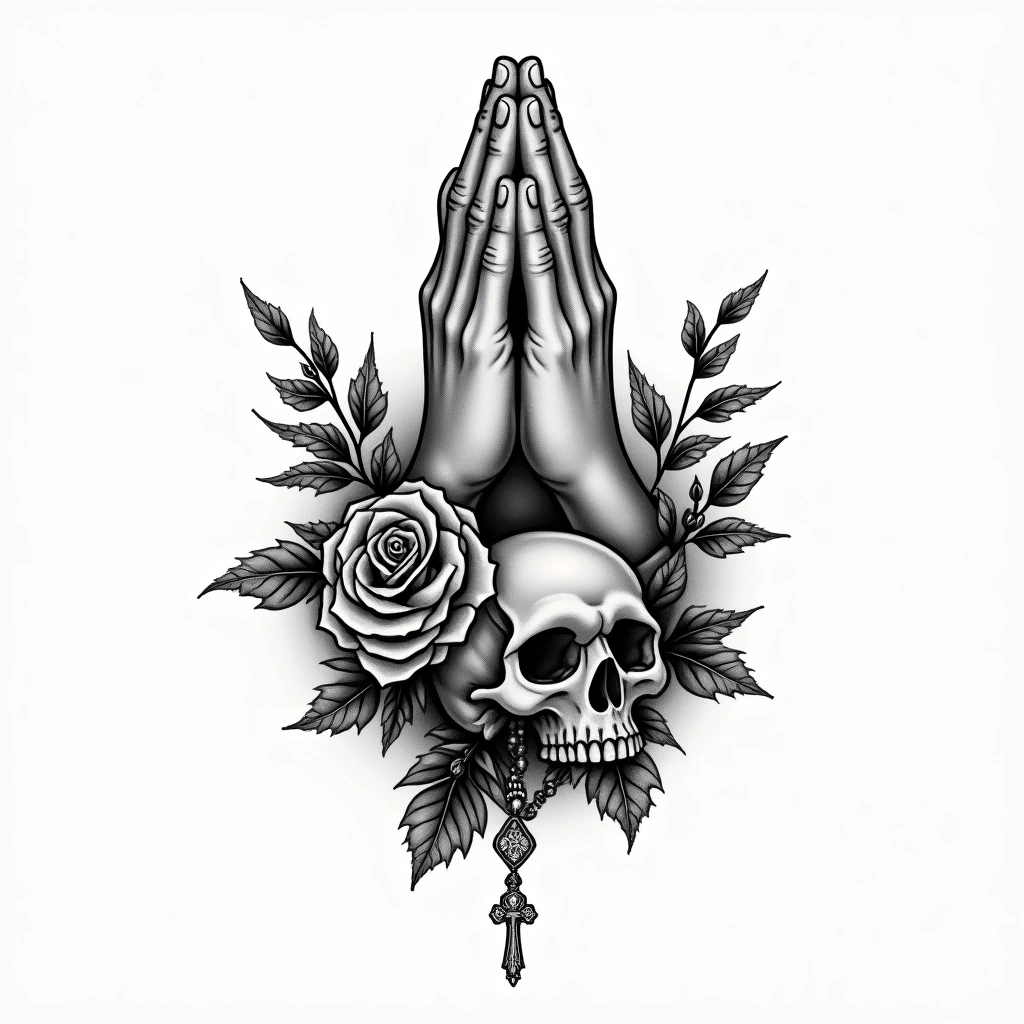Tatouage prière en style chicano, design généré par IA