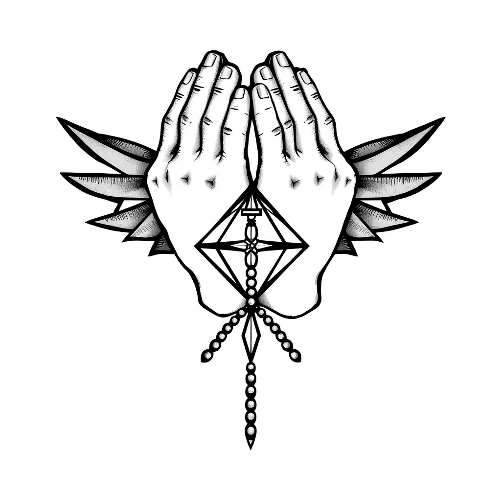 Tatouage priere en style géométrique