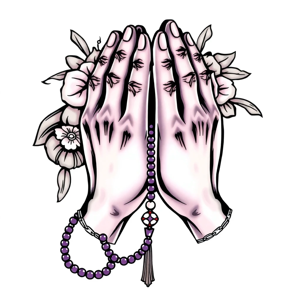 Tatouage prière en style néo-traditionnel, design généré par IA