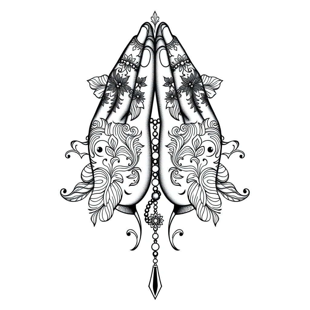 Tatouage prière en style ornemental, design généré par IA