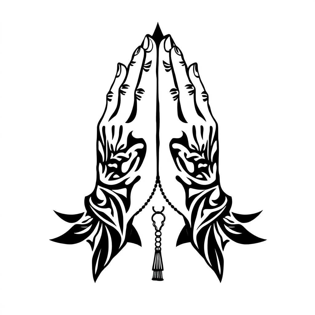 Tatouage prière en style tribal, design généré par IA