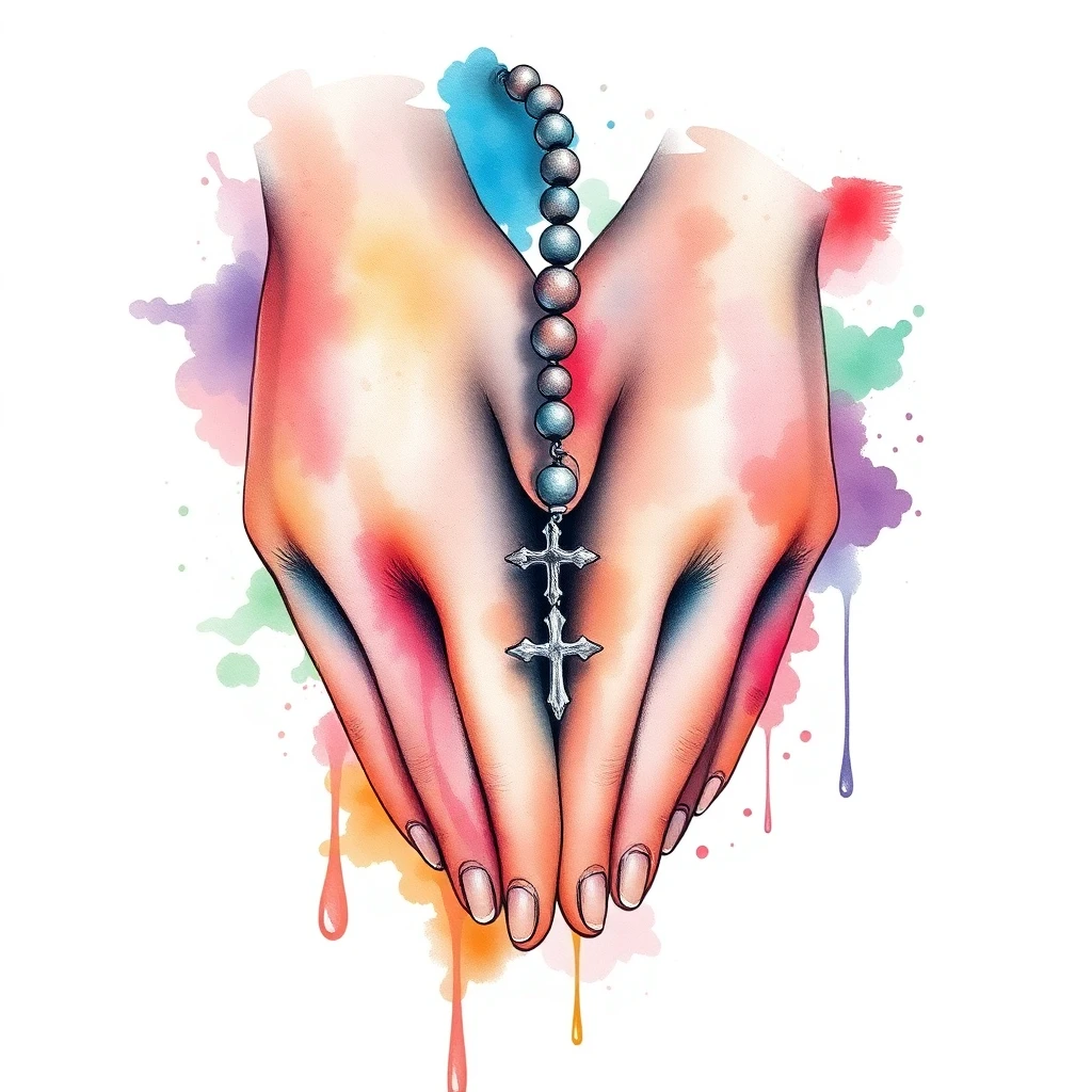 Tatouage prière en style watercolor, design généré par IA