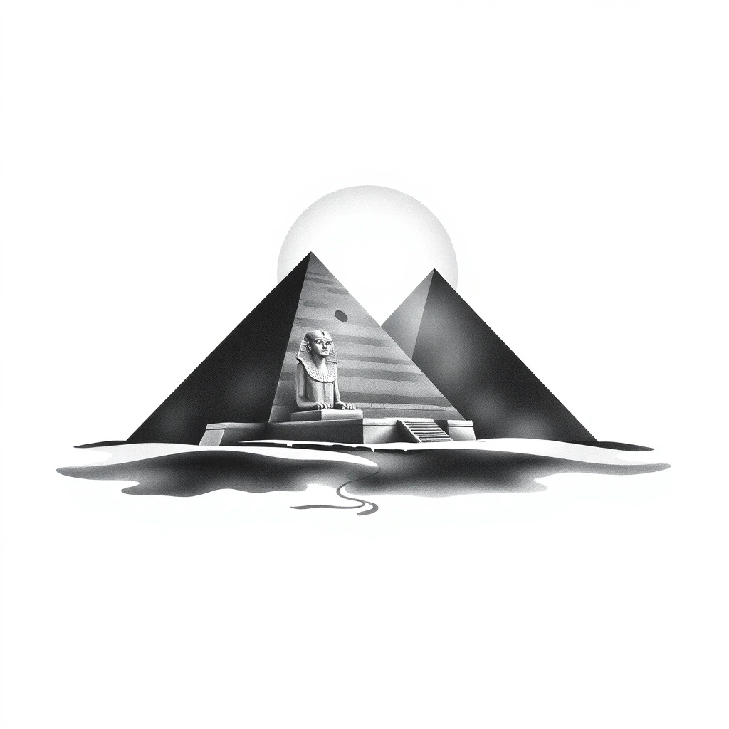 Tatouage pyramide égyptienne en style black and gray, design généré par IA