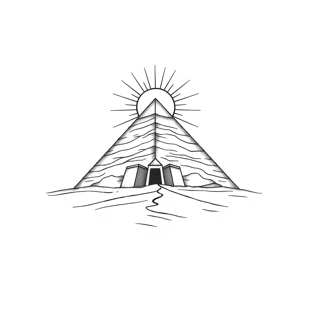 Tatouage pyramide égyptienne en style fineline, design généré par IA